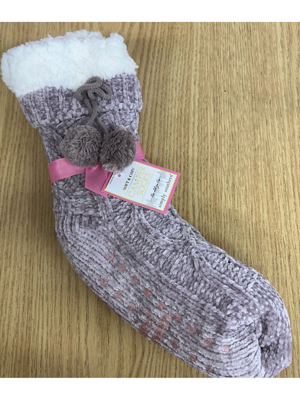 Simply Southern Camper Socks. Purple Lilac Sherpa Lined. Gripper Slipper. NWT